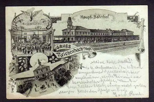 104148 Ansichtskarte Litho Reichenbach Vogtl. 1900 Haupt bahnhof Wartesaal Auffahrt zum Bah