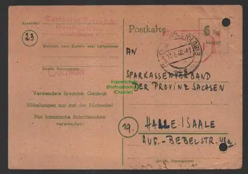 B10196 Gebühr bezahlt Postkarte Ganzsache Oldenburg 1946 an Sparkassenverband