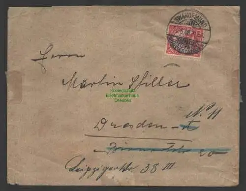 B10266 DSW Deutsch Südwestafrika Brief Swakopmund 1908 nach Dresden Cape Town