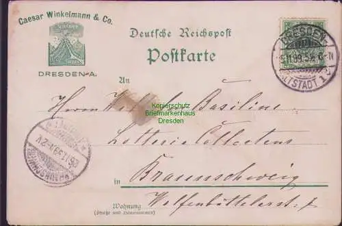 B-17917 Postkarte Dresden 1899 Caesar Winkelmann & Co. Vulkanit Zement