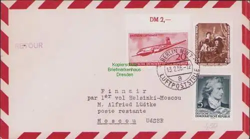 B-17630 Brief DDR Luftpoststelle Berlin 1956 Finnair über Helsinki n Moskau 1956