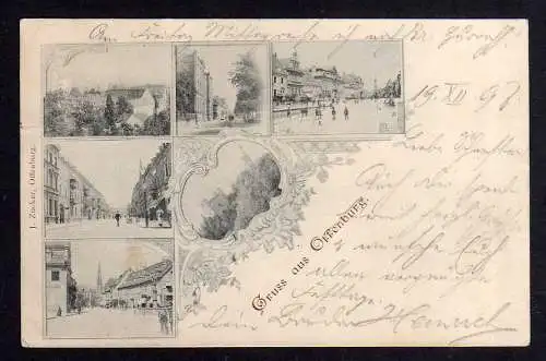 92731 Ansichtskarte Offenburg Baden 1897  6 Ansichten mit Apotheke (unten links)