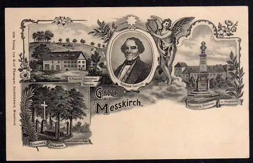 84080 Ansichtskarte Meßkirch Messkirch Kreutzers Geburtshaus Grab Denkmal um 1900