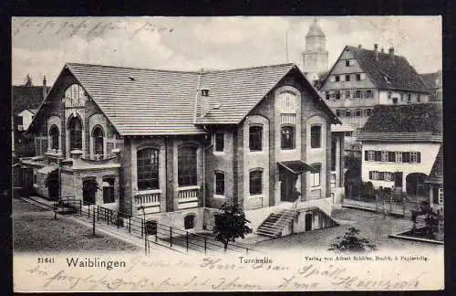 84122 AK Waiblingen Turnhalle Vollbild 1905 dahinter Kirche