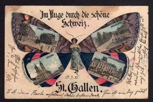 84291 AK St. Gallen Schmetterlingskarte Einfahrt Kathedrale 1905