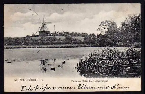 84098 Ansichtskarte Ahrensböck Fürstt. Lübeck 1907 Windmühle Mole Teich beim Amtsgericht