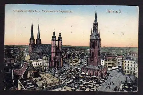 83720 AK Halle Saale Marktplatz mit Roten Turm Siegerdenkmal 1916