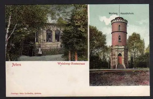 84280 Ansichtskarte Artern um 1900 Weinberg Restaurant Aussichtsturm