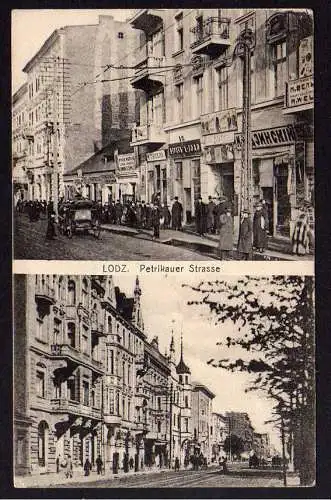 74351 Ansichtskarte Lodz Petrikauer Straße Geschäfte um 1915