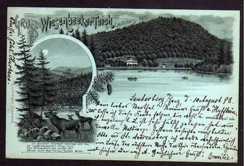 70277 Ansichtskarte Lauterberg Harz Litho Wiesenbeeker Teich 1898