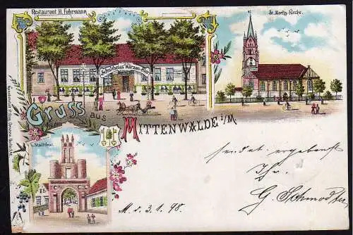 70156 Ansichtskarte Mittenwalde Mark Restaurant Schultheiss 1898