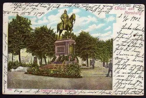 66074 Ansichtskarte Bernburg Denkmal Kaiser Wilhelm 1902