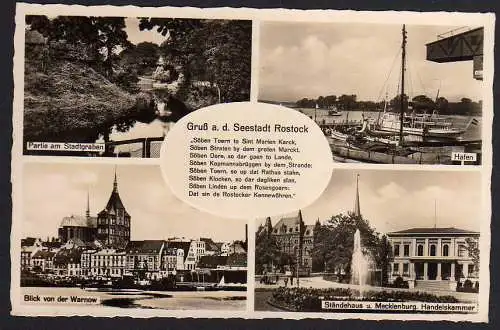 66194 Ansichtskarte Rostock Hafen Ständehaus Gedicht Mundart 1939