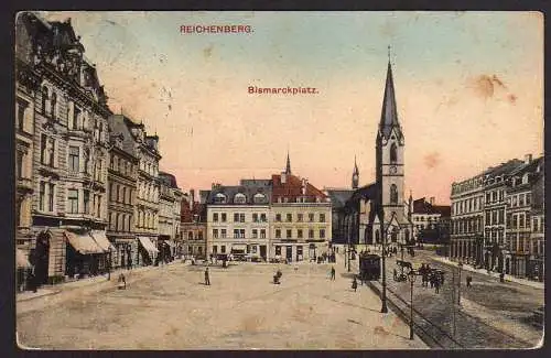 65610 Ansichtskarte Reichenberg Bismarkplatz 1913