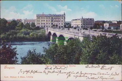 171264 AK Sagan Zagan 1903 Kaiser Wilhelm Platz und Brücke Verlag Mehner & Maas