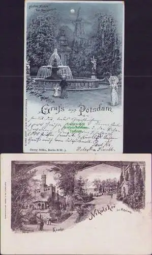 160705 2 Ansichtskarte Nikolskoe b. Potsdam 1900 Histor. Mühle bei Sanssouci 1899 Windmühle