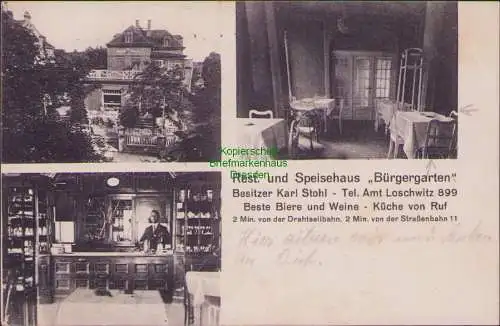 155871 Ansichtskarte Dresden 1925 Restaurant Speisehaus Bürgergarten Loschwitz