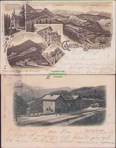 155812 2 Ansichtskarte Semmering 1898 Litho Kapelle Hotel Waldhof Bolleros Tunnel Bahnhof