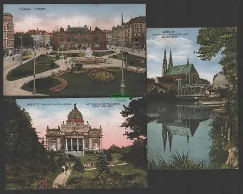 152120 3 Ansichtskarte Görlitz Postplatz Neisse Altstadtbrücke Peterskirche Gedenkhalle Ka