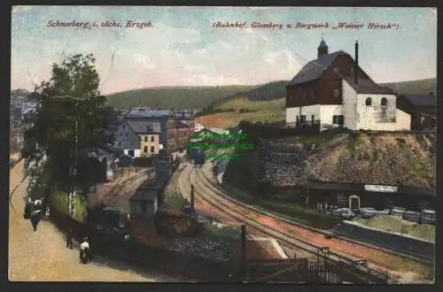 147040 Ansichtskarte Schneeberg Erzgeb. Bahnhof Gleesberg Bergwerk Weisser Hirsch 1924