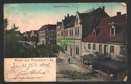 144418 Ansichtskarte Ebersbach Sa. Bahnhofstrasse Hotel Ludwig Ha… 1906