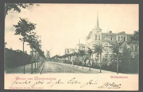 141688 AK Warnemünde Moltkestrasse 1901 Windmühle Mole