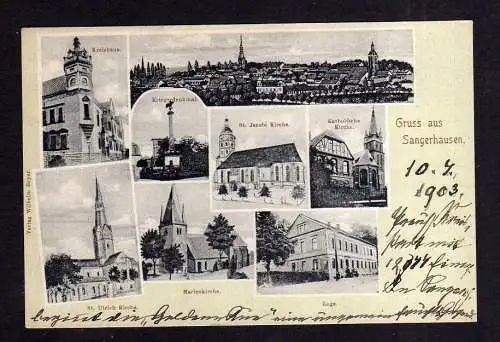 109402 AK Sangerhausen 1903 Loge Marienkirche Kreishaus Kriegerdenkmal St. Jacob