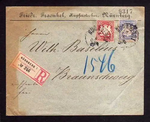 105554 Brief Bayern Einschreiben 1887 Nürnberg Kupferstecher Vordruckumschlag na