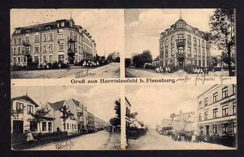 102276 Ansichtskarte Harrisleefeld bei Flensburg 1914 4 Ansichten Straßen Häuser