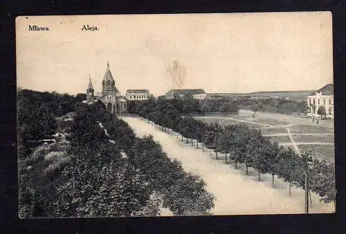 101862 Ansichtskarte Mława Mlawa Mielau Aleja Kirche Allee Feldpost Zastrow 1915