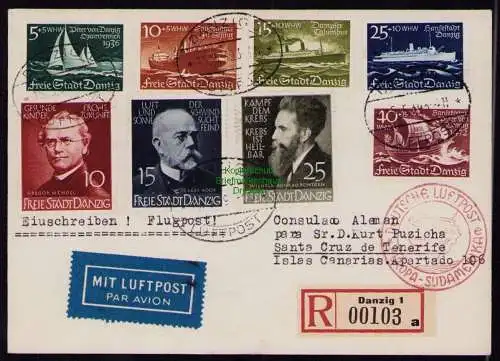 B21071 Brief Danzig 284 - 288 306 - 308 Deutsche Luftpost Europa Südamerika 1939