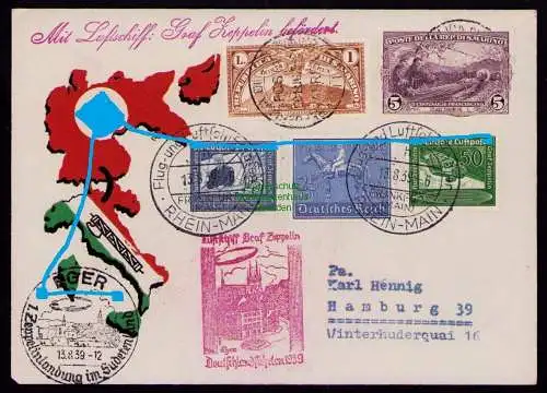 B21073 Brief Luftschiff Graf Zeppelin befördert Eger Frankfurt Main San Marino 1