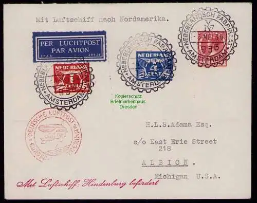 B21067 Brief Flugpostbrief Deutsche Luftpost Amsterdam 1936 Luftschiff Hindenbur