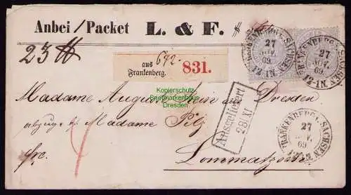 B21042 Brief Paketbegleitbrief NDP Frankenberg 1869 nach Lommatzsch