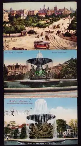 172974 3 AK Dresden Neustadt Albertplatz 1906 Brunnen Ruhige Wogen Stürmische