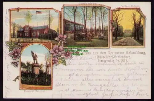 172986 AK Düsseldorf-Grafenberg Restaurant Rolandburg 1905 Schloss Denkmal 39er