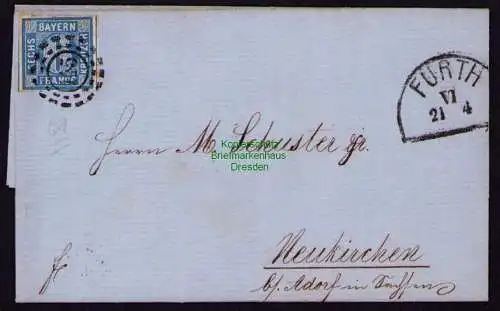 B21026 Faltbrief mit Inhalt 1865 Fürth oMR 145 nach Neukirchen b. Adorf Sachsen