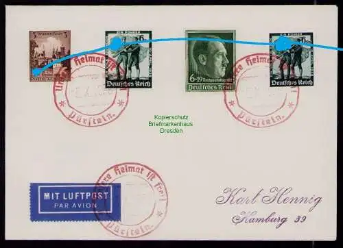 B21058 Brief DR Deutsches Reich 1938 Flugpostbrief Pürstein Heimat Stempel rot