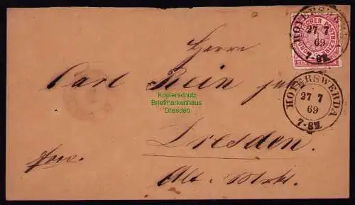 B21044 Brief NDP Hoyerswerda 1869 nach Dresden Marke auf ausgeschnittenem