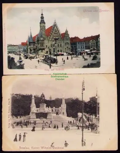 172925 2 AK Breslau Ring rathaus um 1905 Kaiser Wilhelm Denkmal