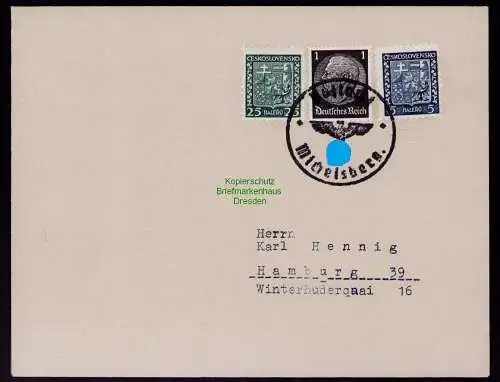 B21075 Brief DR Deutsches Reich 1938 PA Michelsberg Befreiung Stempel Notstempel