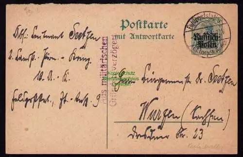 B21021 Postkarte Russisch Polen 1915 Bedarf n. Wurzen Aus militärischen Gründen