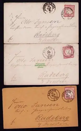 B21052 3x Brief DR Deutsches Reich 4 Leipzig 1872 nach Radeberg Buchbinder Otto