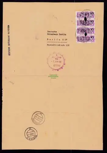 B21095 Briefauschnitt DDR ZKD 4x 10 4012 Notenbank Rathenow nach Berlin