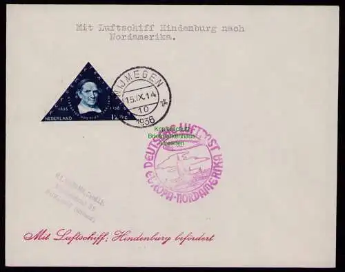 B21066 Brief Flugpostbrief Deutsche Luftpost Nijmegen 1936 Luftschiff Hindenburg