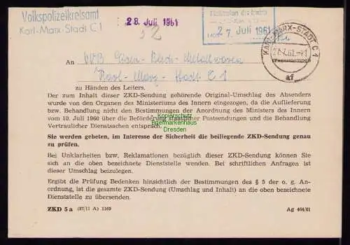 B21086 Brief Volkspolizei Kreisamt ZKD 5 a Karl-Marx-Stadt 1966 nach Gotha