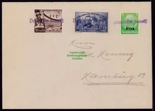 B21059 Brief DR Deutsches Reich 1938 Elsaß Frankreich 433 Notstempel Dettweiler