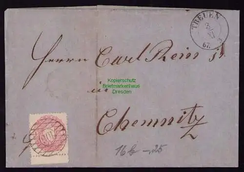 B21031 Sachsen Brief Faltbrief Treuen Nummern-Stempel 106 nach Chemnitz  1867