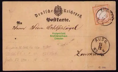 B21020 Postkarte DR Deutsches Reich 18 1872 Eisenberg nach Zwickau