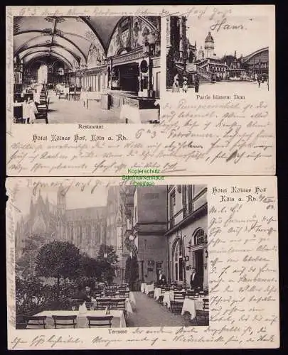 172766 2 Ansichtskarte Köln am Rhein 1903 Hotel Kölner Hof Restaurant Terasse